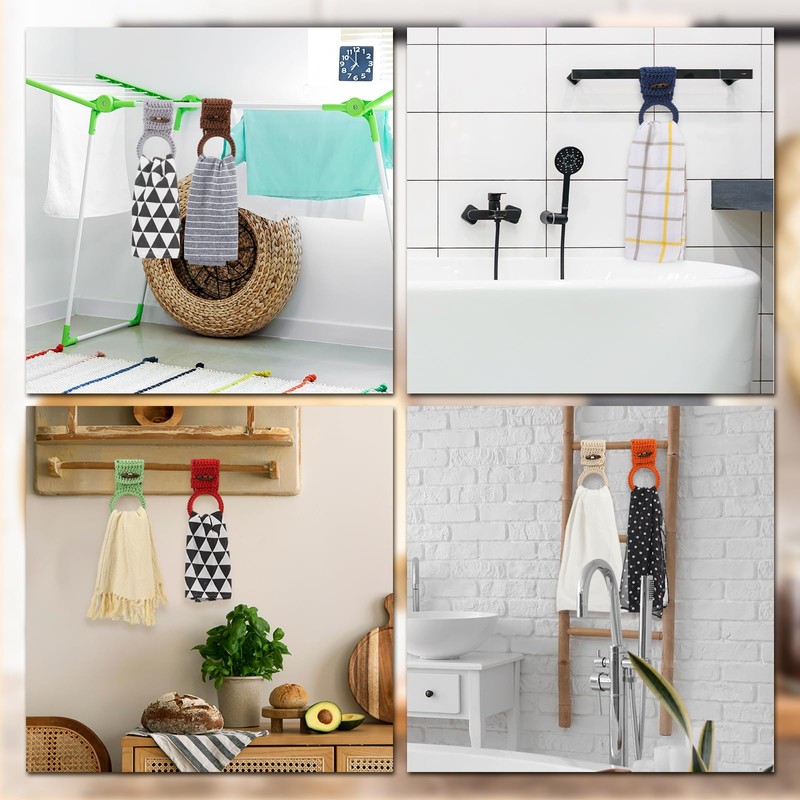 Hoolerry 8 Pcs Hanging Kitchen Towels Ring Crochet Hanging Dish