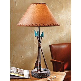 BLACK FOREST DECOR Southwest Arrow Table Lamp – Rustic 26" Cabin Desk Light with Turquoise Accents