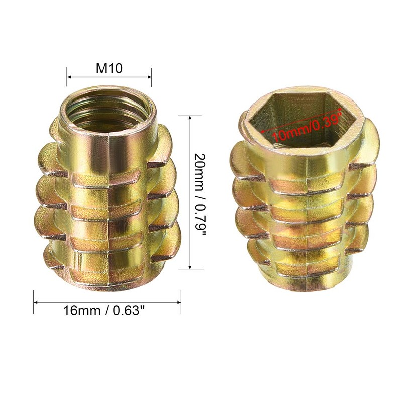 sourcing map Furniture Threaded Insert Nuts Zinc Alloy Hex-Flush M10