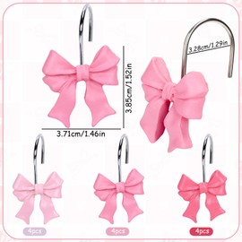 Whaline 12Pcs Coquette Pink Bow Shower Curtain Hooks Decorative Bowknot Shower Rod Rings Resin Curtain Hanger Hooks for Nursery Living Room Bedroom Bathroom Decor
