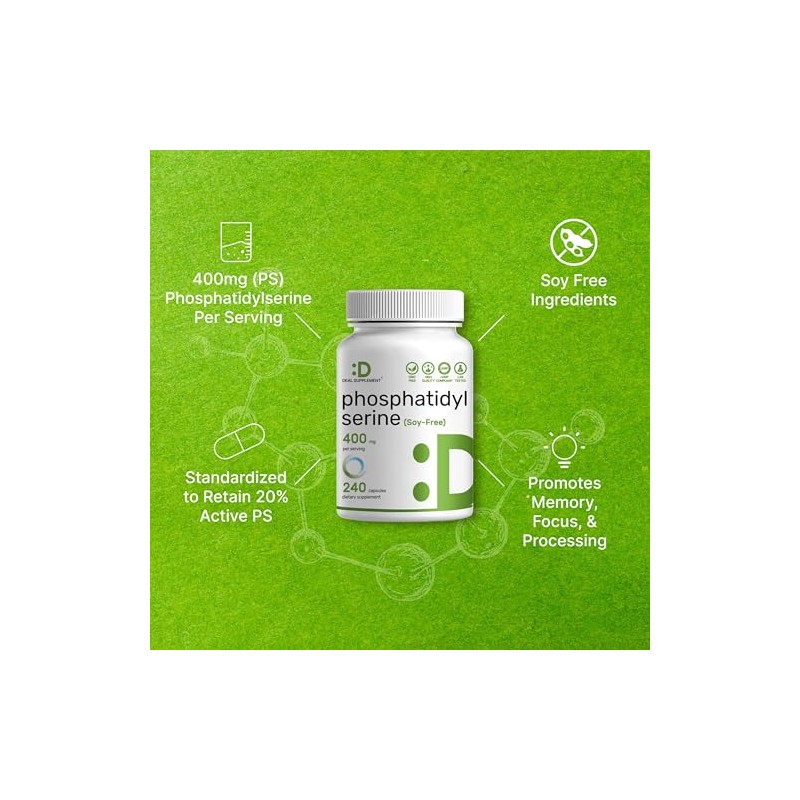 Phosphatidylserine Supplement, 400mg Serving, 240 Capsules – Soy Free Sunflower