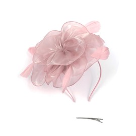 Fascinators Hats for Women Tea Party Headband Kentucky Derby Hat Feather Ribbons Flower Headwear Cocktail Hair Clip Fascinators Headpiece for Wedding Blush Pink One Size