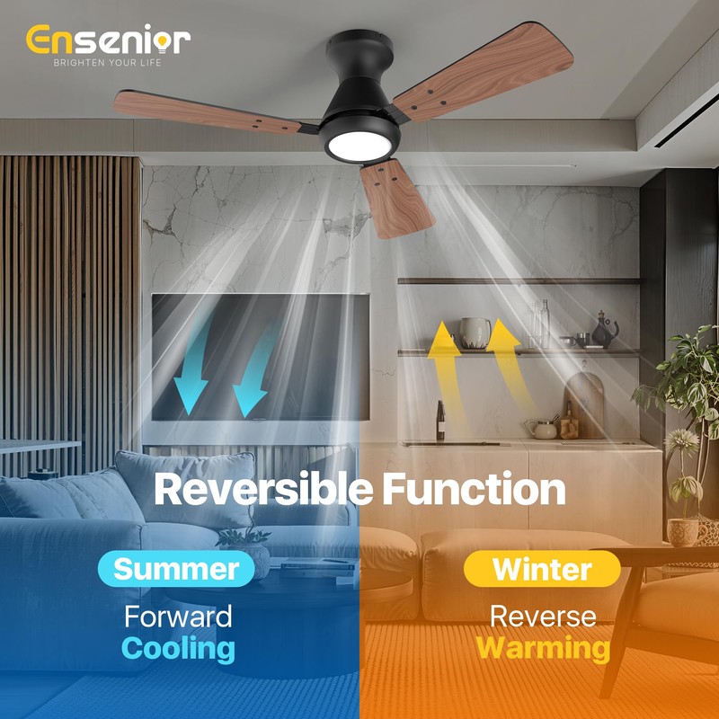 Ensenior Ceiling Fans with Lights, 42 inch Low Profile Ceiling