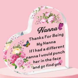 QMVMV Nanna Gifts Heart-Shaped Acrylic Plaque Gifts for Nanna Best Nanna Gifts Thanksgiving Birthday Mother's Day Gift for Nanna