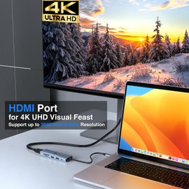 Tymyp 6 in 1 USB C Hub, Multi-Port Connector, 4K HDMI, 100W Power Delivery, 3 x USB 3.0, SD/TF Card Reader for Notebooks and Mobile Gadgets, Works with Dell/HP/Surface and More Type C Devices