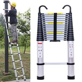 15 Step Ladder 20.3FT Telescoping Step Ladder with 2 Detachable Roof Hooks, 330lbs Load Capacity, Aluminum Lightweight and Portable Collapsible Ladder, 330lbs Capacity