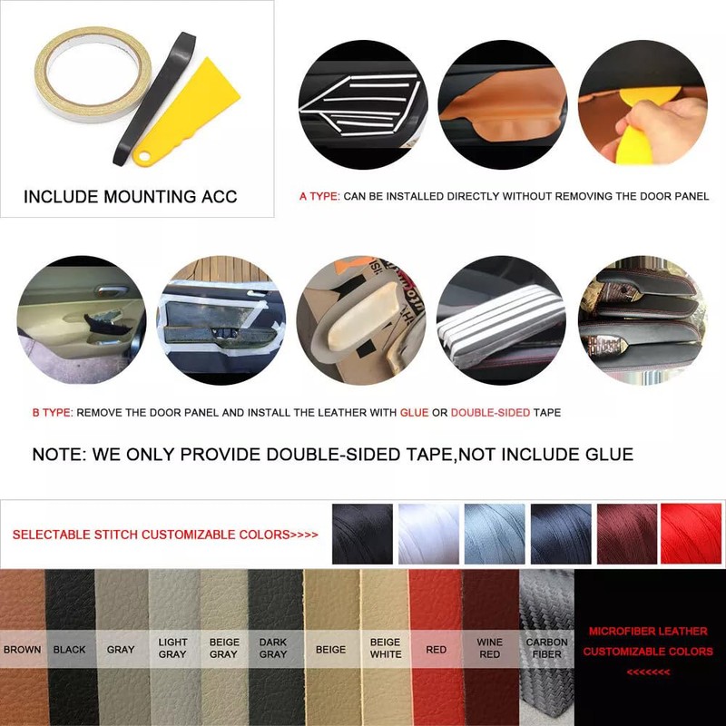 Front Door Panel Skin Cover Armrest Trim Replacement Microfiber Leather