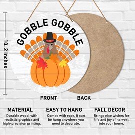 Thanksgiving Wall Sign Decor, Fall Pumpkin Thankful Round Hanging Sign Decor Farmhouse Living Room Autumn Wall Wooden Decorations Turkey Thanksgiving Wood Sign for Home, Kitchen, Dining Room