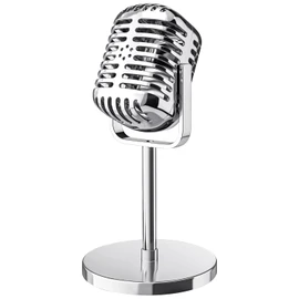 Facmogu Electroplated Silver Vintage Microphone Prop, Classic Retro Style Mic for Party Role Play, Antique Mic Stage Decor