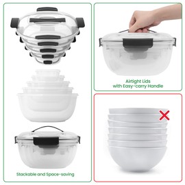LISI Storage Bowls Set with Airtight Lids, BPA-Free, Leak-Proof Plastic Containers for Meal Prep, Baking, Salad, Picnic & Oven Safe, Includes 3-in-1 Spatula & Tongs – Nesting To-Go Containers