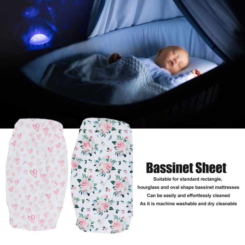 2Pcs Bassinet Sheet Polyester Cotton Breathable Elastic Bassinet Pad Mattress