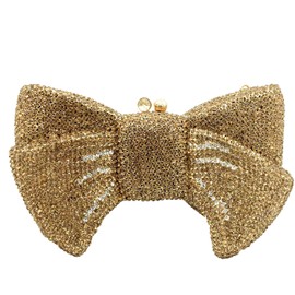 Usuisy Novelty Bow Crystal Clutch Bag Women Designer Evening Handbags Bridal Party Rhinestone Clutch Purse Prom Bag,Small,Gold
