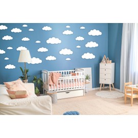 Clouds Wall Decals 12 inch Self Adhesive Removable Wallpaper Vinyl Sticker Large Decoration for Nursery Living Room Kids Baby Children Boys Girls Bedroom Decor Home Art Mural