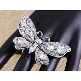 Alilang Czech Clear Crystal Rhinestone Butterfly Birthstone Bridal Wedding Adjustable Ring