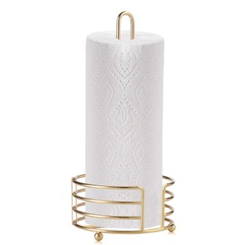 Buruis Standing Paper Towel Holder, 13 X 6 Inch Modern Decorative Countertop Rolls Holder, Metal Paper Towel Dispenser for Kitchen, Toilet, Pantry and Bathroom (Gold)