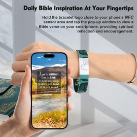 FIDWALL 2pcs Wearable Bible Verse Wristbands with NFC,Daily Bible Verse Bracelet,Christian Scripture Bracelets for Men,Women,and Teens,Ideal for Personal Reflection (Complete Verses)