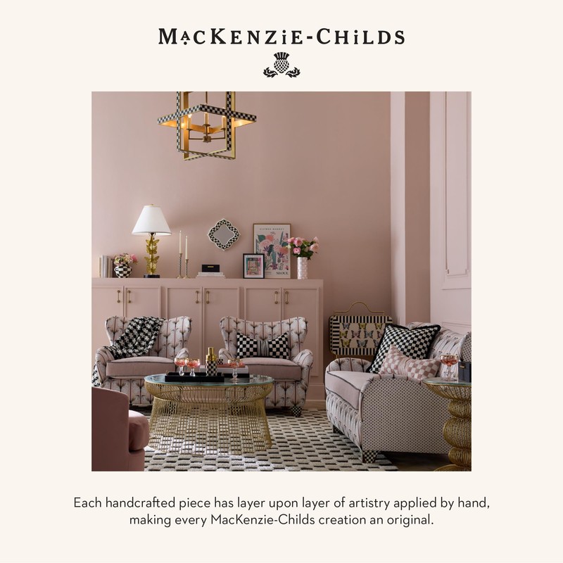 MACKENZIE-CHILDS Black Faux-Leather Tray with Handles, Rectangular Tray for Serving,