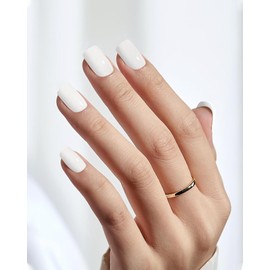 24 Pcs Short Square Press On Nails with Jelly Glue,Reusable Soft Gel Fake Nails Kit for Women and Girls with Feature Protective UV Coating DIY,Pearly White Nails Press Ons