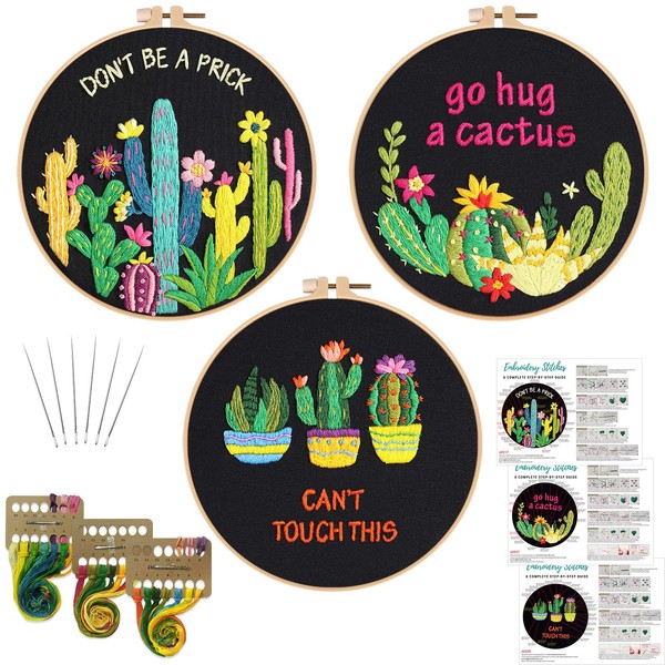 Louise Maelys Funny Cactus Embroidery Kits for Beginners,Cross Stitch Kit