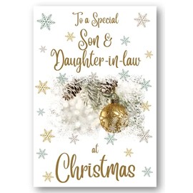 Second Ave Son & Daughter-in-Law Christmas Gold Bauble Xmas Holiday Festive Greetings Card