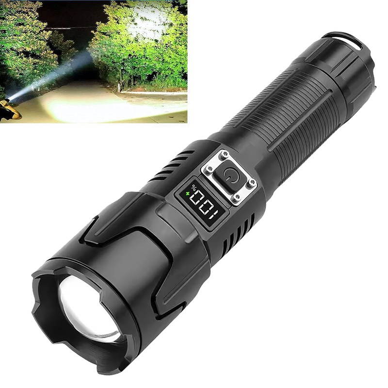 LED Flashlight USB Rechargeable Digital 120000lm High Luminous Flux Ultra