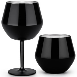 GINGPROUS 1 Pack Stainless Steel Wine Tumbler, 14oz Stainless Steel Wine Goblet with Detachable Stem, Insulated Champagne Glass with Cup Brush for Party Office Wedding Anniversary (Black)