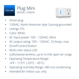 YoLink Mini Plug, 1/4 Mile World's Longest Range Smart Home Plug Mini Outlet Compatible with Alexa Google Assistant IFTTT App Remote Control Home Appliances from Anywhere- YoLink Hub Required