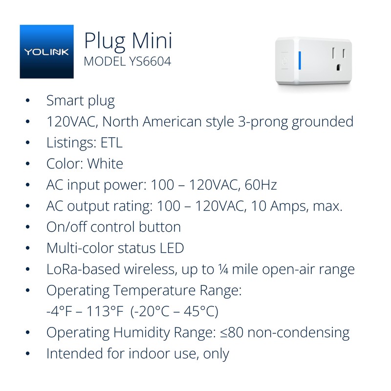 YoLink Mini Plug, 1/4 Mile World's Longest Range Smart Home