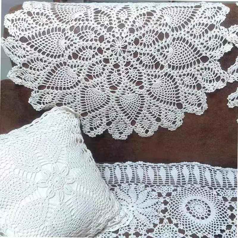 gracebuy 60cm Beige Round HANDMADE Floral Crochet Lace Tablecloths Doilies