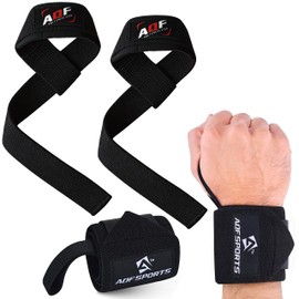AQF Wrist Support Kit – 18” Wrist Wraps and Padded Lifting Straps for Deadlifts, Weight lifting, Powerlifting, CrossFit, Fitness Workout, and Strength Training Men & Women(1 Pair Each)(Full Black)