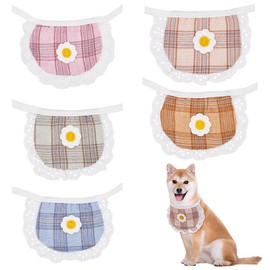 WEBEEDY 5 Colors Cute Dog Lace Bandana for Small Dogs and Cats,Flower Plaid Print Pet Scarf Adjustable Washable Daily Handkerchief Semicircle Scarf Saliva Towel for Puppy Cat Pet Supply