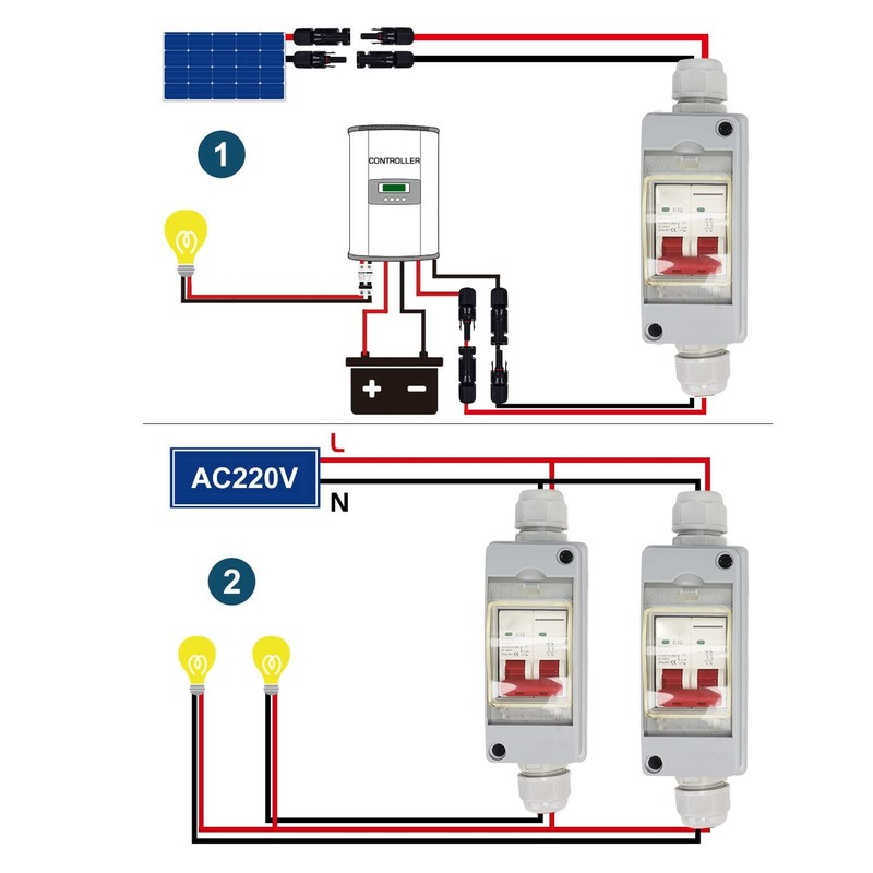 Circuit Breaker, 32A DC 500V 2 Pole Circuit Breaker Protector