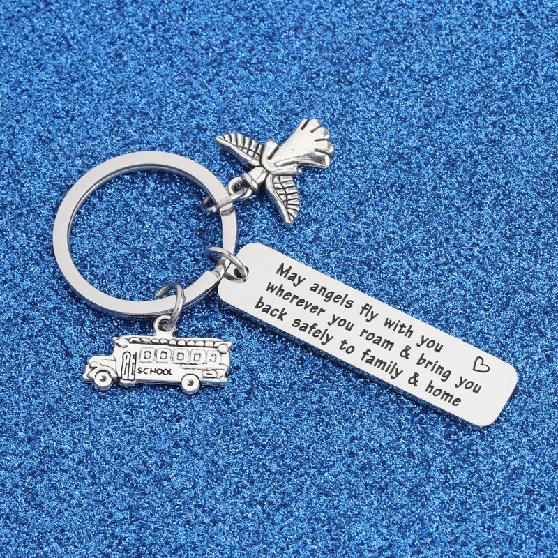 WUSUANED School Bus Driver Gift Guardian Angel Keychain May Angels
