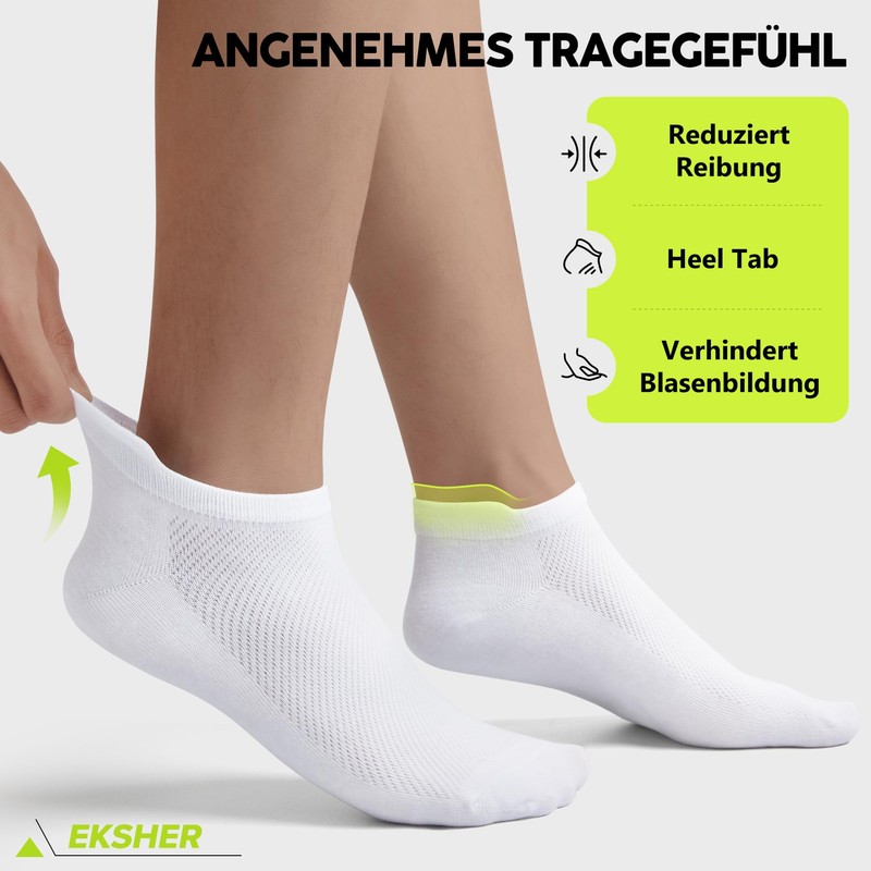 EKSHER 10 Pairs Unisex Plain Trainer Socks with Padded, Short