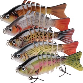 OROOTL Fishing Lure Artificial Bait Wobbler Set, 5 Pieces Predatory Fish Fishing Set Fishing Bait with 2 Treble Saltwater Crankbait Fishing Set for Trout, Pike, Perch, Zander