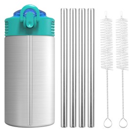 4pcs Metal Replacement Straws Compatible with Zak Designs Kids 15.5oz Water Bottles/ 16oz Plastic Cups, Stainless Steel Reusable BPA-Free Straws Accessories Parts with 2 Straw Cleaners Cleaning Brush