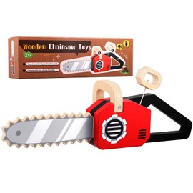 GAGAKU Wooden Toy Kids Chainsaw Tool Set, Pretend Play Construction Tools with Realistic Sound & Pull-Start, Durable STEM Learning Toys for Toddlers Boys Ages 2+, Gift for Christmas(Battery Free)