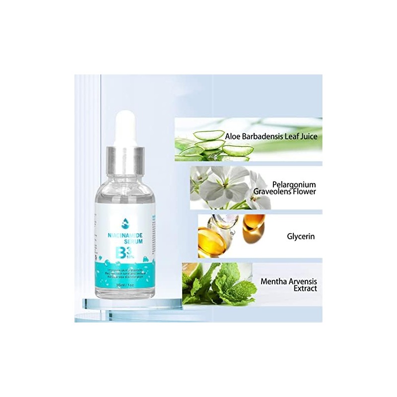 Sérum facial de nicotinamida para hidratar e iluminar la piel.