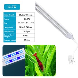 LED Aquarium Light Full Spectrum Clip Fish Tank Light Plants Light 360° Adjustable 2 Light Bar Super-Bright 13.2W Suitable for 20-75 Gal Fish Tank