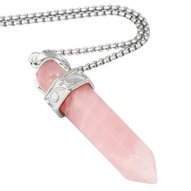 Kyeygwo 2 Piece Healing Stone Dot Pendant Necklace for Men and Women, Hexagon Silver Plated Reiki Chakra Polished Stone Pendant for Unisex, 18 carat white gold plated., multicoloured