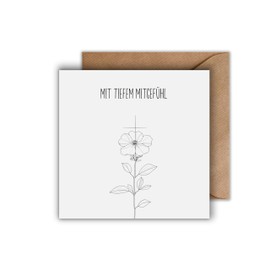Sympathy Card with Envelope - Sensitive Sympathy Card "In Deep Compassion" with Flower Sincere Condolence Card Sympathy Card Sympathy Memorial Funeral Sympathy (125 x 125 mm)