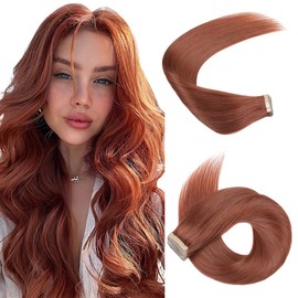 HotLulana Tape Extensions Real Hair Dark Red Brown Extensions Real Hair 14 Inches / 35 cm 40 g Invisible Remy 100% Natural Tape-In Extensions Real Hair 20 Pieces Skin Weft Tape In Extensions #33A