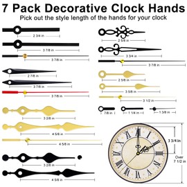 EMOON 3 Pcs High Torque Clock Mechanism Replacement Kit with 7 Different Pairs of Clock Hands Quartz Clock Movement Motor Parts for DIY Repair Parts Replacement (Total Shaft Length 7/8 in)