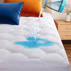 California King Quilted Waterproof Mattress Pad, Soft Mattress Pad Cover, Waterproof Mattress Protector Stretches up to 21” Deep Pocket-Hollow Alternative Filling-Cooling Mattress Topper