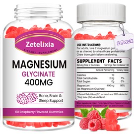 2 Pack Magnesium Glycinate Gummies, High Absorption Magnesium Glycinate Supplements for Relaxation, Sugar Free Chews for Adults & Kids, Relax Mood, Raspberry Flavor, 120 Count