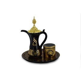 INTENSE OUD Royal Tea Set Burner - Shiny, Glossy with Circular Tray | Frankincense Resin Burner | Office & Home Decor | Arabia Oudh/Oud Burner (Mabkhara) | Tray 8 Inches Tall | Black