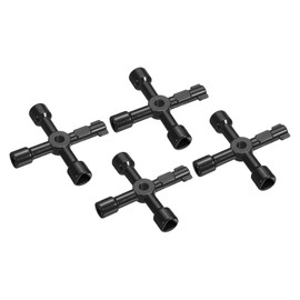 PATIKIL Llave cruzada universal multifuncional, paquete de 4 llaves de aleación de zinc de 4 vías para medidor de agua de gas para válvula de fontanería de gabinete eléctrico, color negro