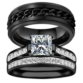 Couples Rings Set - Black Wedding Bands for Men and Women, Comfort Fit, Hypoallergenic, Scratch-Resistant, and Durable Engagement Rings for Him and Her - Type: Female, Size: 7