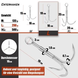 PIOSRTRR Grappling Hook with Rope Including Throwing Hook and Nylon Rope 8 mm x 15 m for Magnetic Fishing/Pulling/Recovery