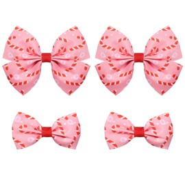 4pc Christmas Pink Candy Cane Ribbon Hair Bow Clips for little Teen Toddler Baby Girls Cute Candy Cane Decorations Hair Pins Barrettes Kids Xmas Tree Wreath Decor Accessories Gift